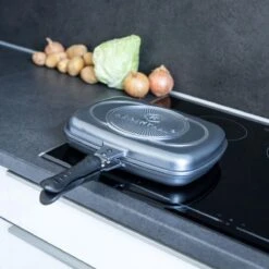 Herenthal Dubbele Grillpan - Ø 28 Cm - Koekenpan - Keramische Pan - Marmeren Coating Met Antiaanbaklaag - PFAS & PFOA Vrij - Pan - Grill - Vermindert Geur, Rook En Oliespatten - Zilver -Keuken Pot 1200x1200 1625