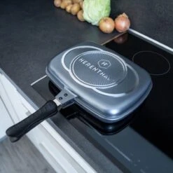 Herenthal Dubbele Grillpan - Ø 28 Cm - Koekenpan - Keramische Pan - Marmeren Coating Met Antiaanbaklaag - PFAS & PFOA Vrij - Pan - Grill - Vermindert Geur, Rook En Oliespatten - Zilver -Keuken Pot 1200x1200 1628