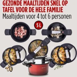 Rosmarino - Snelkookpan Met Glazen Deksel - Zwart - Ø24cm - 5 Liter - 100% PFAS & PFOA Vrij - Aluminium - Pressure Cooker - Non-stick Minerale Coating - Ergonomische Handgrepen - Geschikt Voor Alle Warmtebronnen -Keuken Pot 1200x1200 1747