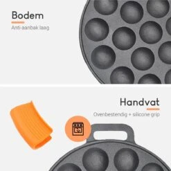 Ocina Poffertjespan– 19 Poffertjes – Poffertjesmaker – Poffertjespan Inductie – Poffertjespan Electrisch – Gietijzeren Pan – Inclusief Warmtebestendige Handvaten– Gratis Receptenboek -Keuken Pot 1200x1200 220