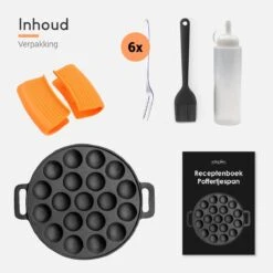 Ocina Poffertjespan – Combo Pack – 19 Poffertjes – Poffertjesmaker – Poffertjespan Inductie – Poffertjespan Electrisch – Gietijzeren Pan - Inclusief Doseerfles, Handvaten, 6x Poffertjesvorken En Invetkwast – Gratis Receptenboek -Keuken Pot 1200x1200 258