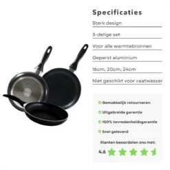 Cheqo® PRO 3-Delige Koekenpannenset - Koekenpan Set - Pannenset - Geperst Aluminium - Geschikt Voor Gas, Elektrisch, Keramisch, Halogeen Koken 7 Cheqo® PRO 3-Delige Koekenpannenset - Koekenpan Set - Pannenset - Geperst Aluminium - Geschikt Voor Gas, Elektrisch, Keramisch, Halogeen Koken -Keuken Pot 1200x1200 547