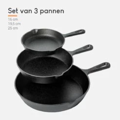 Ocina Gietijzeren Pan – Set Van 3 Stuks – ø25cm, ø19.5cm En ø16cm - Skillet - Koekenpan – Hapjespan – Koekenpan Inductie – Koekenpannenset - Gietijzeren Pan Bbq - Gietijzer - Incl. Receptenboek -Keuken Pot 1200x1200 681