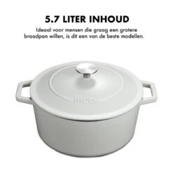 MOA Gietijzeren Braadpan - Inhoud 5,7 Liter - 26CM - Rond - Alle Warmtebronnen - Ook Voor Inductie - Gewicht 5,8 Kg - Wit - C26W -Keuken Pot 1200x1200 901