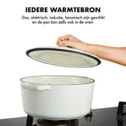 MOA Gietijzeren Braadpan - Inhoud 5,7 Liter - 26CM - Rond - Alle Warmtebronnen - Ook Voor Inductie - Gewicht 5,8 Kg - Wit - C26W -Keuken Pot 1200x1200 904