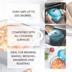 Nuovva Gietijzeren Braadpan Antiaanbaklaag Met Deksel - Sudderpan Blauw - Rond - Ø24 Cm - 4,7 Liter - 100% PFAS & PFOA Vrij - Geschikt Voor Alle Warmtebronnen - Elektrisch - Gas - Halogeen - Inductie – Keramisch -Keuken Pot 1200x1200 906