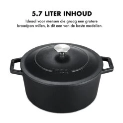 MOA Gietijzeren Braadpan - Inhoud 5,7 Liter - 26CM - Rond - Alle Warmtebronnen - Ook Voor Inductie - Gewicht 5,8 Kg - Zwart - C26B -Keuken Pot 1200x1200 916