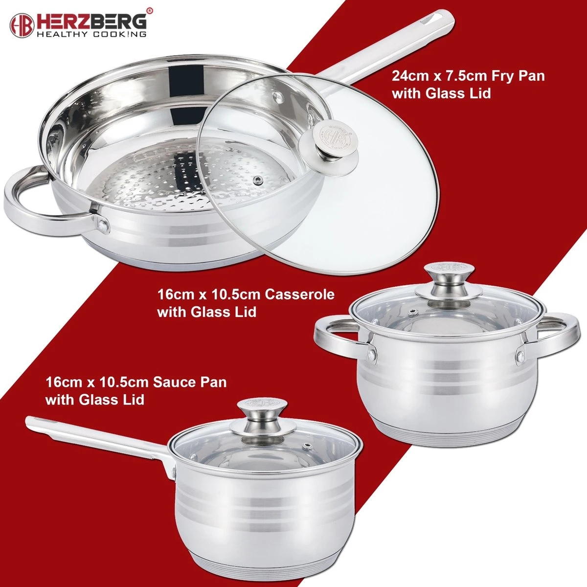 Herzberg Pannenset – 12-Delig – Voor Inductie en Gas – Vaatwasser Bestendig – RVS met Glazen Deksels Herzberg Pannenset – 12-Delig – Voor Inductie En Gas – Vaatwasser Bestendig – RVS Met Glazen Deksels -Keuken Pot