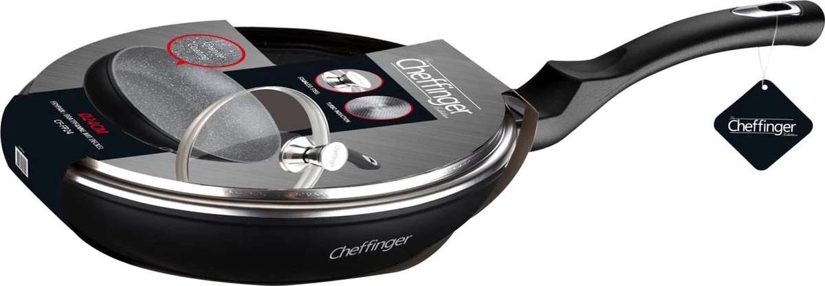 Cheffinger Koekenpan - met Deksel - Marmeren Coating - 26 cm - Zwart Cheffinger Koekenpan - Met Deksel - Marmeren Coating - 26 Cm - Zwart -Keuken Pot