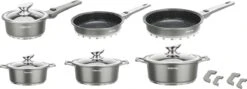 Swiss Pro+ | Set 14 Delige Pannenset | Inductie - Pannensets - Glazen Deksel - Met Afneembare Handgreep - Marmeren Interieur -PFAS-vrij | Grey / Silver -Keuken Pot 1200x430 2