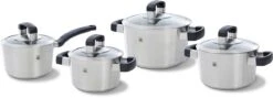 BK Conical Cool Glas Pannenset - 4-delig - RVS - Glazen Deksel - Inductie -Keuken Pot 1200x434