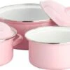 Lite-Body Pannenset - 3-delig - 2 Kookpannen & 1 Steelpan - Emaille - Serafijn Roze 2 Lite-Body Pannenset - 3-delig - 2 Kookpannen & 1 Steelpan - Emaille - Serafijn Roze -Keuken Pot 1200x453