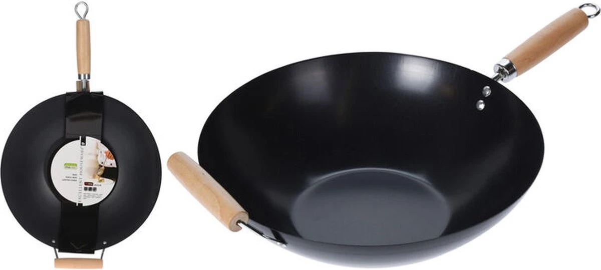 Wok carbon staal Ø35cm houten handgreep Wokpannen Wok Carbon Staal Ø35cm Houten Handgreep Wokpannen -Keuken Pot 1200x539 4