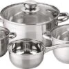 Michelino Pannenset Inductie 7-Delig - Glazendeksels - RVS Pannen - Steelpan/Kookpannen - Zilver -Keuken Pot 1200x577