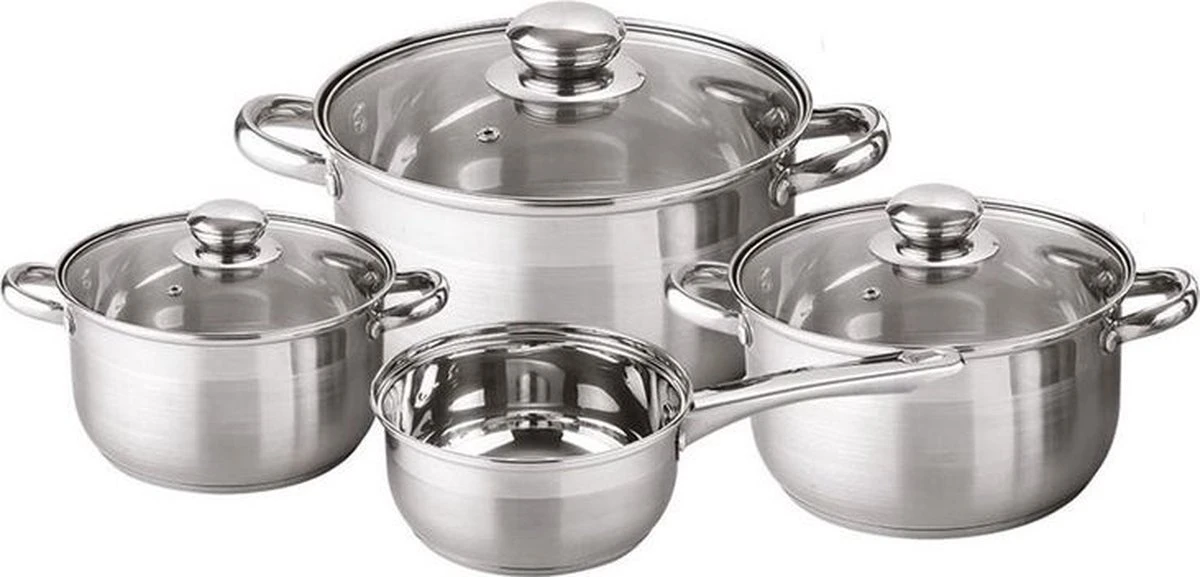 Michelino Pannenset Inductie 7-Delig - Glazendeksels - RVS Pannen - Steelpan/Kookpannen - Zilver Michelino Pannenset Inductie 7-Delig - Glazendeksels - RVS Pannen - Steelpan/Kookpannen - Zilver -Keuken Pot