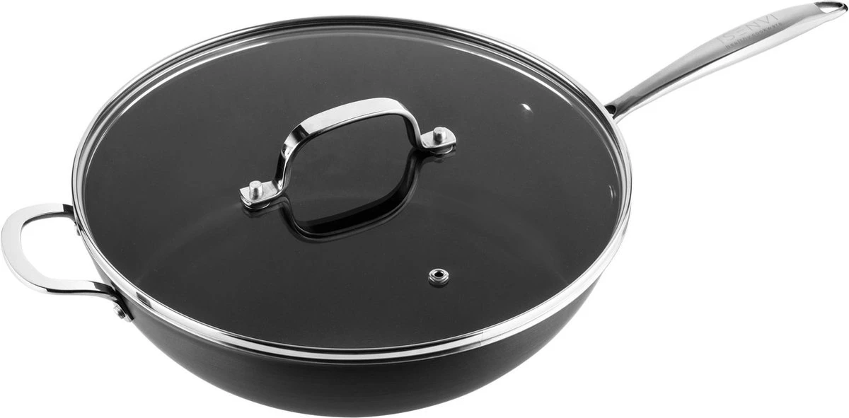 ISENVI Victoria Forged keramische wokpan met deksel 32CM - RVS greep ISENVI Victoria Forged Keramische Wokpan Met Deksel 32CM - RVS Greep -Keuken Pot 1200x591 6