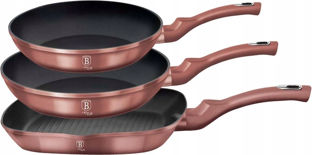 Berlinger Haus 6041 - Braadpannenset - 3 delig - gecoat - rose metallic line Berlinger Haus 6041 - Braadpannenset - 3 Delig - Gecoat - Rose Metallic Line -Keuken Pot