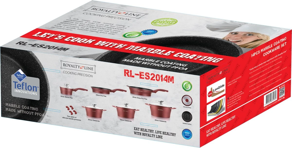 Royalty Line - Set Lot 14-delige Pannenset inductie - Glazen deksel - Met afneembare handgreep - Marmeren interieur -PFAS-vrij - Roze kleur Royalty Line - Set Lot 14-delige Pannenset Inductie - Glazen Deksel - Met Afneembare Handgreep - Marmeren Interieur -PFAS-vrij - Roze Kleur -Keuken Pot 1200x609 4
