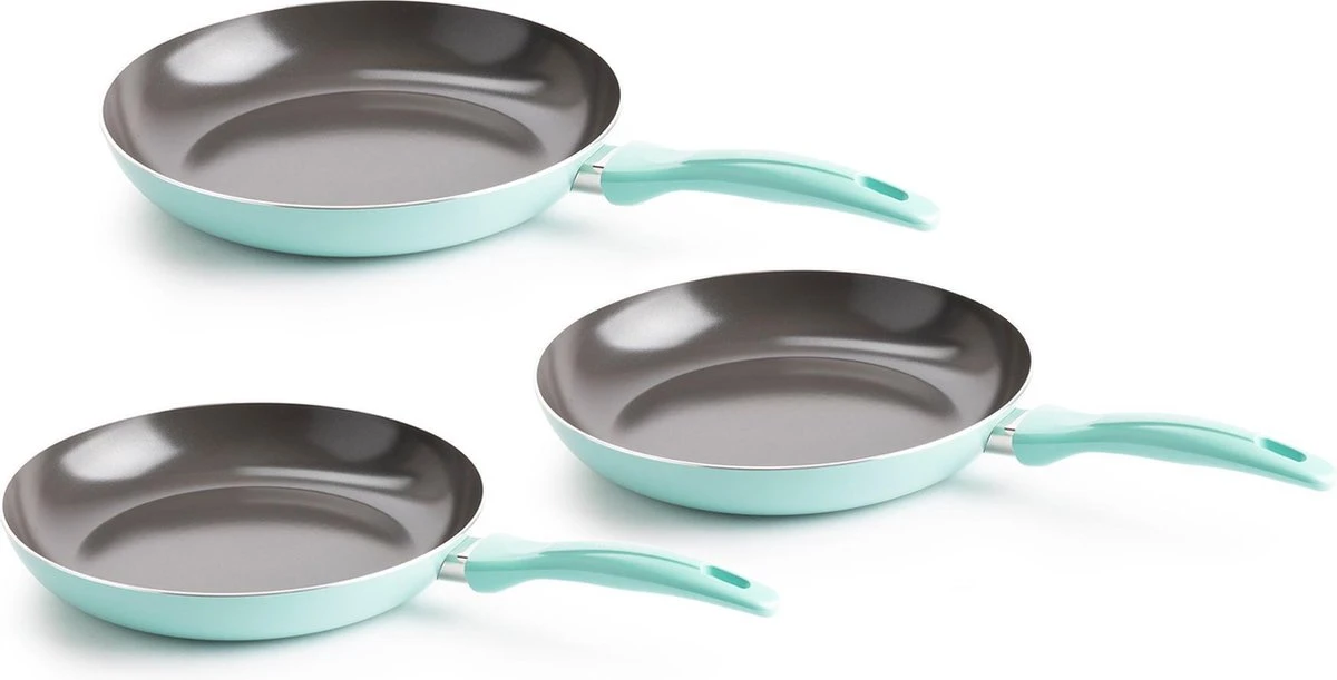 VitaVerde Expert koekenpannenset Ø 20cm + Ø 24cm + Ø 28cm - turquoise - inductie - PFAS-vrij VitaVerde Expert Koekenpannenset Ø 20cm + Ø 24cm + Ø 28cm - Turquoise - Inductie - PFAS-vrij -Keuken Pot