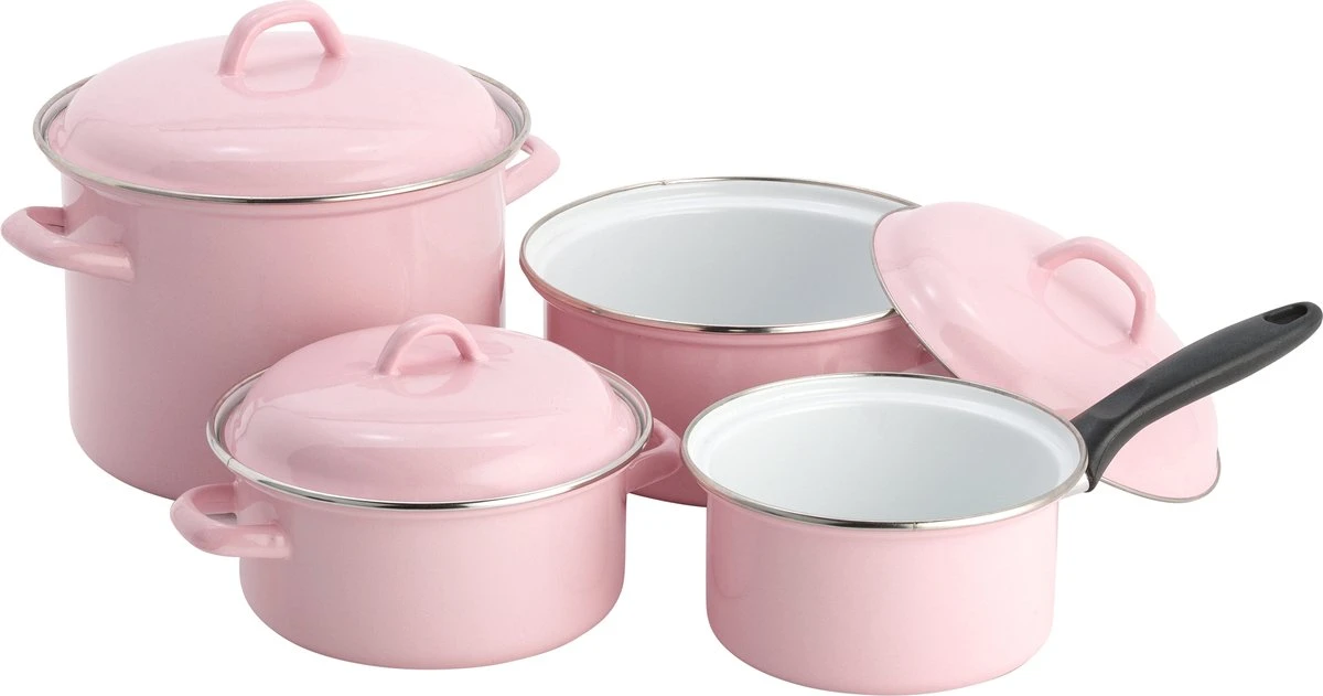 Lite-Body Pannenset 4-delig - Emaille - Roze Lite-Body Pannenset 4-delig - Emaille - Roze -Keuken Pot