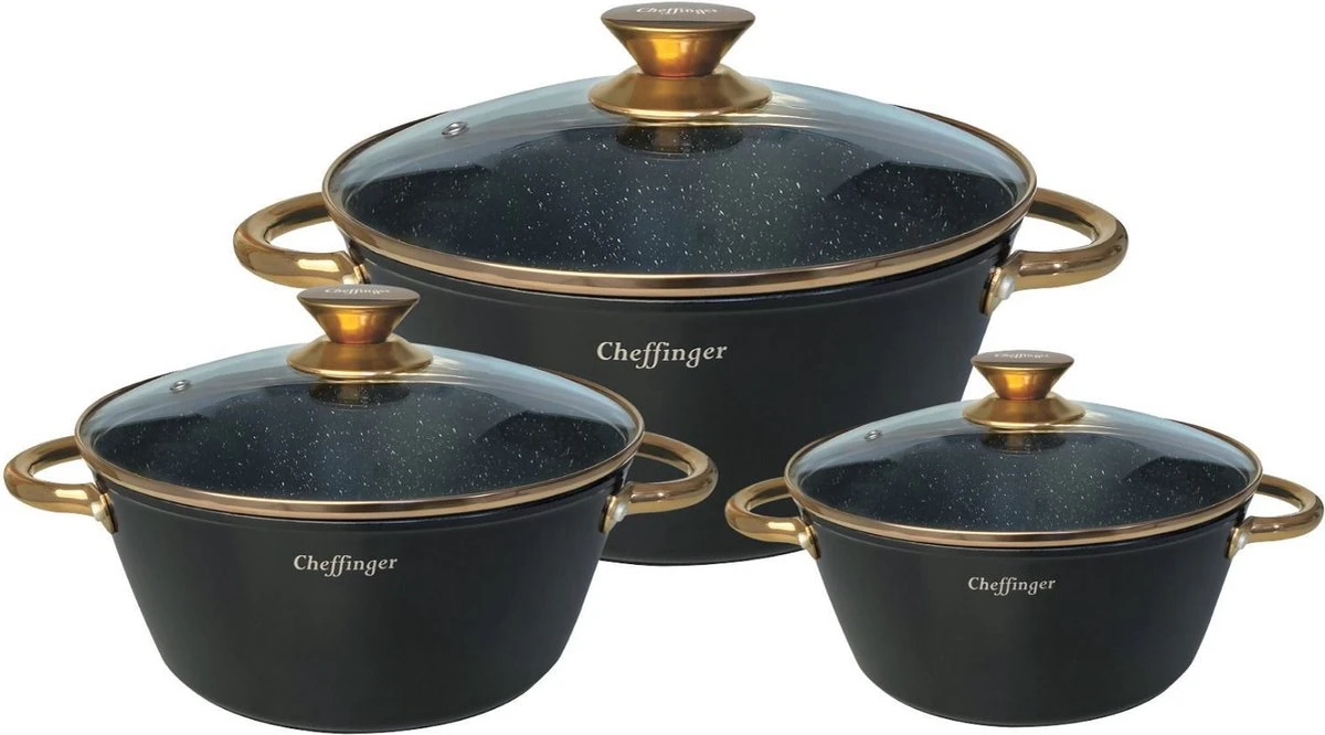 Cheffinger Luxe Braadpannen set - Rose Gold Line - 6 Delig - Inclusief Deksel - Inductie - 20, 24 & 28CM Cheffinger Luxe Braadpannen Set - Rose Gold Line - 6 Delig - Inclusief Deksel - Inductie - 20, 24 & 28CM -Keuken Pot