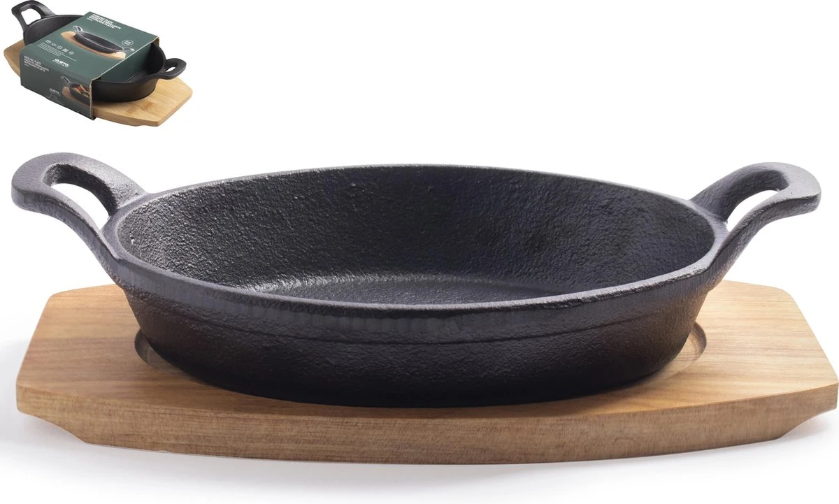 Gusta - Gietijzer Pannetje - met onderzetter plank - 22,5x12cm Gusta - Gietijzer Pannetje - Met Onderzetter Plank - 22,5x12cm -Keuken Pot 1200x721 6