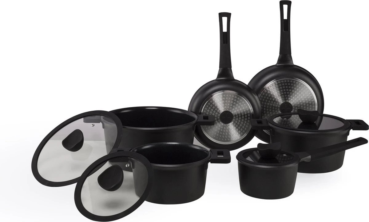 The White Series - Keramische Pannenset met Glazen Deksels - Inclusief set vershoudbakjes - Zwart The White Series - Keramische Pannenset Met Glazen Deksels - Inclusief Set Vershoudbakjes - Zwart -Keuken Pot 1200x724 2