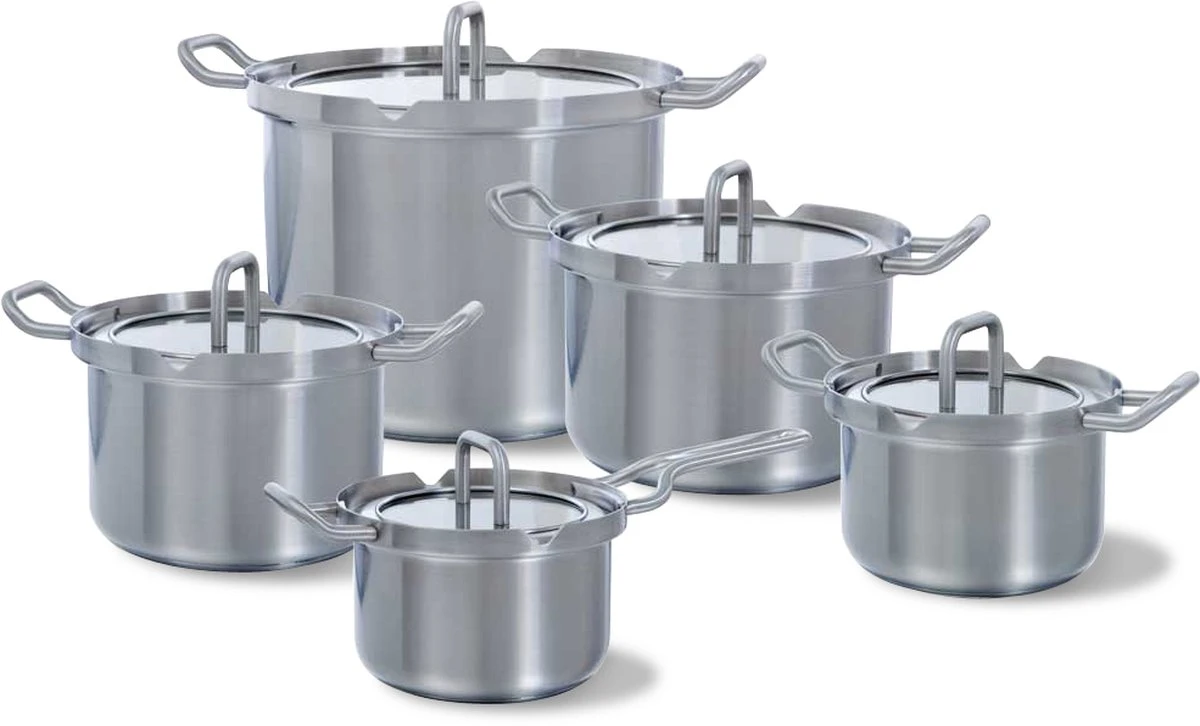 BK Q-linair Master Glas pannenset - 5-delig - glazen deksel - veilig afgietsysteem - inductie BK Q-linair Master Glas Pannenset - 5-delig - Glazen Deksel - Veilig Afgietsysteem - Inductie -Keuken Pot