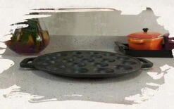 YUGN BLACK Poffertjespan Poffertjesmaker 6 Delige Set - 19 Poffertjes Incl Doseerfles Kwast Poffertjesvork Siliconen Ovenwanten - Platte Onderkant Poffertjespan Inductie Poffertjespan Elektrisch - Cadeau Tip -Keuken Pot 1200x751