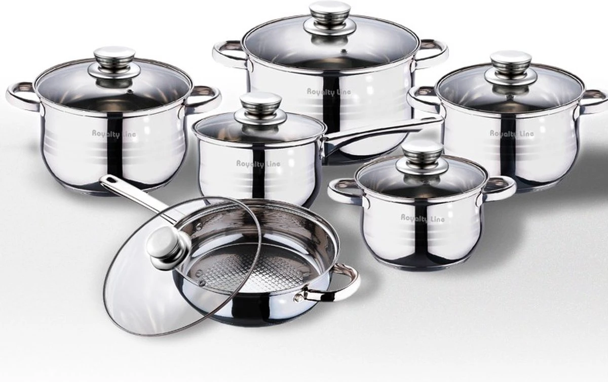 Royalty Line Luxe Pannenset - 12 delig - RVS Royalty Line Luxe Pannenset - 12 Delig - RVS -Keuken Pot