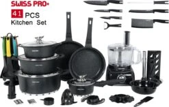 Swiss Pro+ - SWP41D22 - Pannenset 41 Delig - Foodprocessor - Messenblok 8 Delig - Kookgerei Set Met Houder 7 Delig - Starters Pakket - 2022 Serie - Limited Edition -uitzet -Keuken Pot 1200x765 3