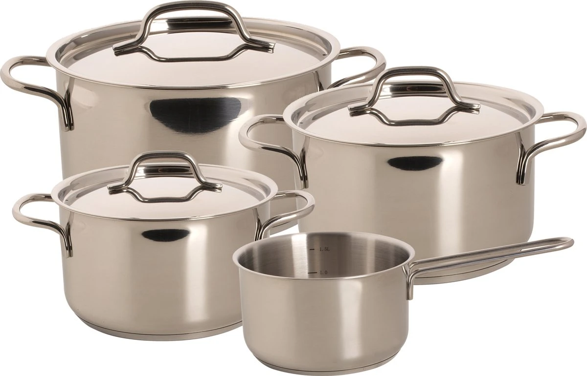 Sola Pannenset Mirage - 4 delig - Ø 16,16,18,20 cm - Zilver - RVS - Sandwichbodem Sola Pannenset Mirage - 4 Delig - Ø 16,16,18,20 Cm - Zilver - RVS - Sandwichbodem -Keuken Pot