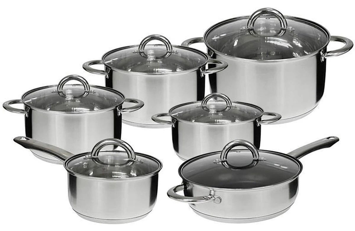 Edënbërg Classic Line - RVS Luxe Pannenset 12 delig - Voorzien Van 5-Laags Bodem! Edënbërg Classic Line - RVS Luxe Pannenset 12 Delig - Voorzien Van 5-Laags Bodem! -Keuken Pot