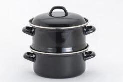 Lite-Body - Magnus Stoompan Aardappelkoker 22 Cm - 3 Delig - Emaille - Zwart