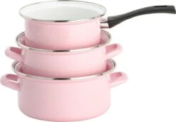 Lite-Body Pannenset - 3-delig - 2 Kookpannen & 1 Steelpan - Emaille - Serafijn Roze 5 Lite-Body Pannenset - 3-delig - 2 Kookpannen & 1 Steelpan - Emaille - Serafijn Roze -Keuken Pot 1200x836