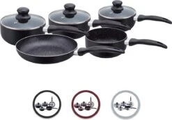 Herzberg HG-5003BK: 8 Pieces Marble Cookware Set - Black -Keuken Pot 1200x836 6