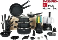 Swiss Pro+ - SWP41D22 - Pannenset 41 Delig - Foodprocessor - Messenblok 8 Delig - Kookgerei Set Met Houder 7 Delig - Starters Pakket - 2022 Serie - Limited Edition -uitzet -Keuken Pot 1200x839 6