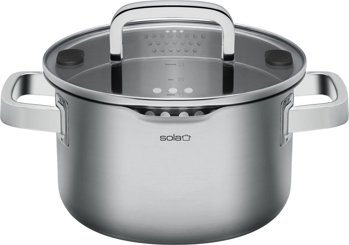 Sola Pannenset Juvia - 4 delig - Ø 16,16,18,20 cm - Zilver - RVS - Sandwichbodem Sola Pannenset Juvia - 4 Delig - Ø 16,16,18,20 Cm - Zilver - RVS - Sandwichbodem -Keuken Pot