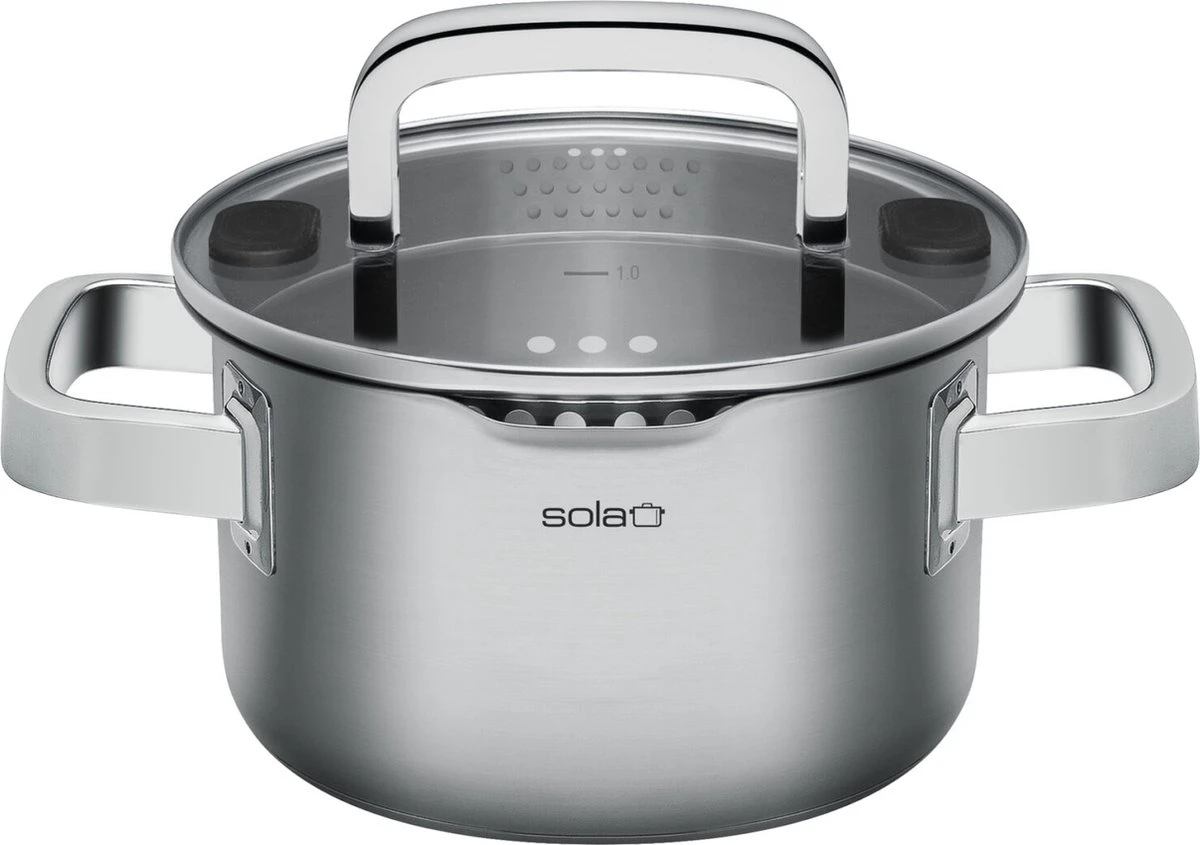 Sola Pannenset Juvia - 4 delig - Ø 16,16,18,20 cm - Zilver - RVS - Sandwichbodem Sola Pannenset Juvia - 4 Delig - Ø 16,16,18,20 Cm - Zilver - RVS - Sandwichbodem -Keuken Pot