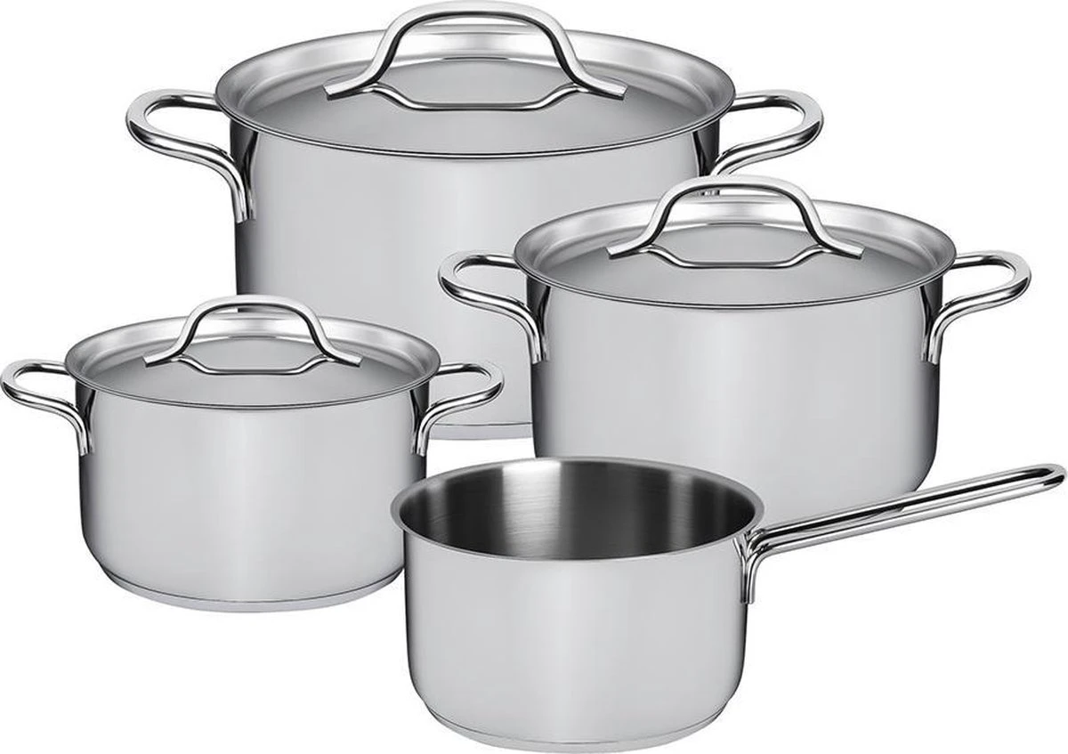 Sola Pannenset Mirage - 4 delig - Ø 16,16,18,20 cm - Zilver - RVS - Sandwichbodem Sola Pannenset Mirage - 4 Delig - Ø 16,16,18,20 Cm - Zilver - RVS - Sandwichbodem -Keuken Pot 1200x847 1