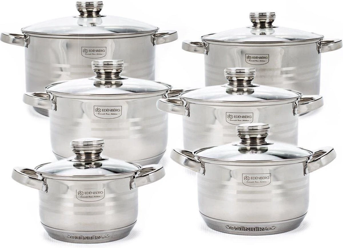 Edënbërg Classic Line - RVS Luxe Pannenset 12 delig - Voorzien Van 9-Laags Bodem! Edënbërg Classic Line - RVS Luxe Pannenset 12 Delig - Voorzien Van 9-Laags Bodem! -Keuken Pot