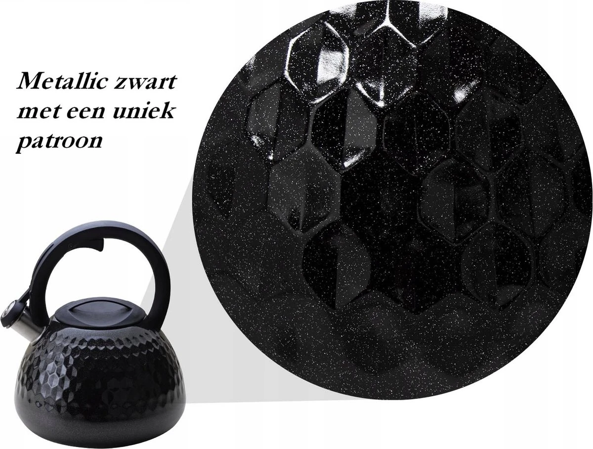 Meyerhoff fluitketel RVS metallic zwart 2.7 Liter - geschikt voor alle warmtebronnen ook inductie - ruitpatroon - uniek design - koel blijvend handvat Meyerhoff Fluitketel RVS Metallic Zwart 2.7 Liter - Geschikt Voor Alle Warmtebronnen Ook Inductie - Ruitpatroon - Uniek Design - Koel Blijvend Handvat -Keuken Pot 1200x909 4