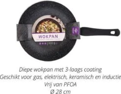 Granite Stone Wokpan - Ø 28cm– PFOA-vrij – Aluminium – Drielaag Coating – 3-laags Antiaanbaklaag – Elegant – Koken – Wokken – Gourmetten – Cadeau- Keuken – Gas – Elektrisch - Keramisch En Inductie – Wok Pan -Keuken Pot 1200x933 1