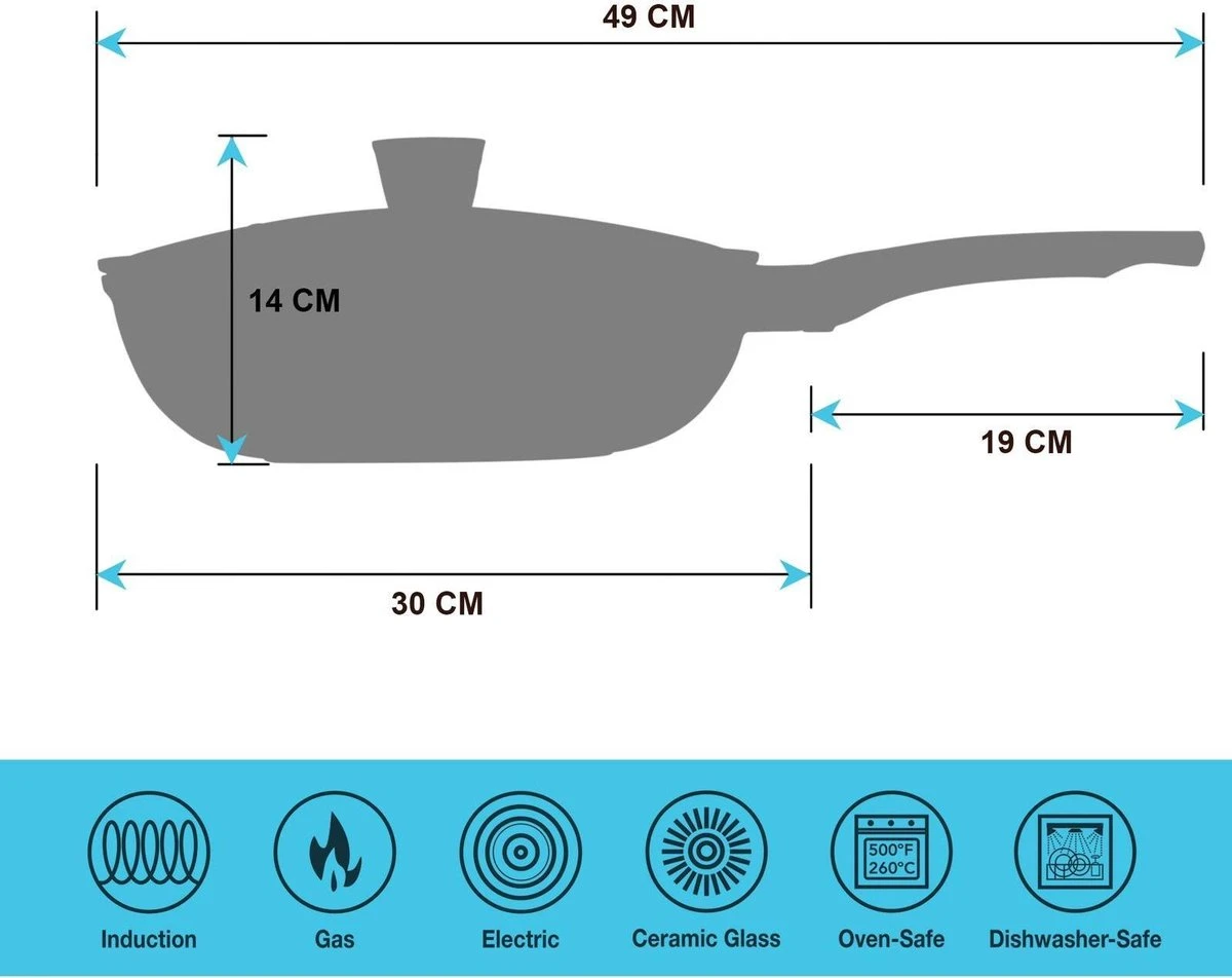 Marble Coating Wokpan Inductie - met glazen deksel - Zwart - 30 cm Marble Coating Wokpan Inductie - Met Glazen Deksel - Zwart - 30 Cm -Keuken Pot 1200x952 5