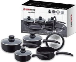 Herzberg HG-5003BK: 8 Pieces Marble Cookware Set - Black -Keuken Pot 1200x987 1