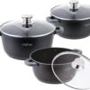 Cheffinger Pannenset 6-delig - Inductie - Met Deksels - Zwart - Koudgrepen - Ø20, 24 & 28 Cm -Keuken Pot 1200x992