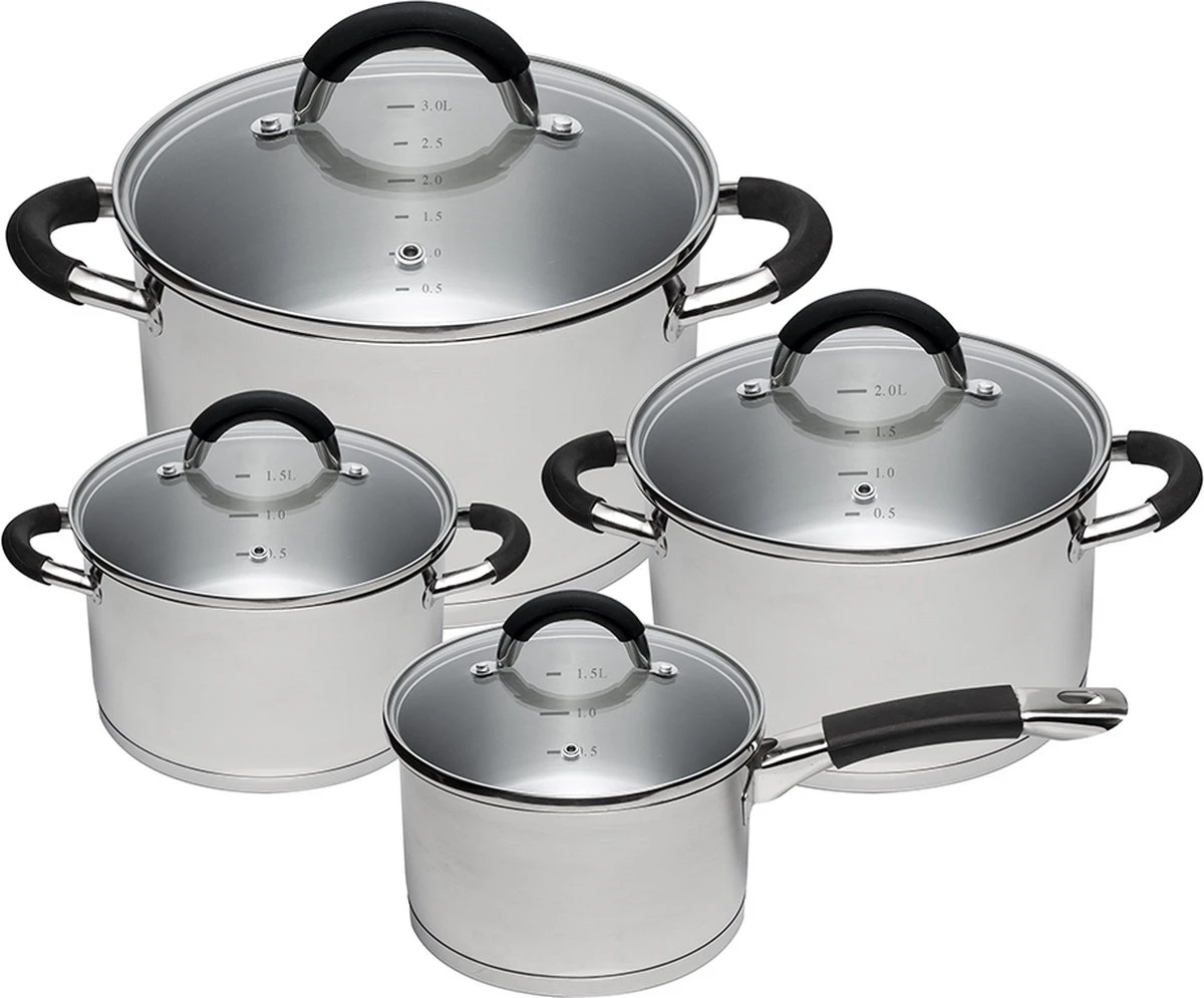 Sola Pannenset Venice - 4 delig - Ø 16,16,18,20 cm - Zilver - RVS - Sandwichbodem Sola Pannenset Venice - 4 Delig - Ø 16,16,18,20 Cm - Zilver - RVS - Sandwichbodem -Keuken Pot