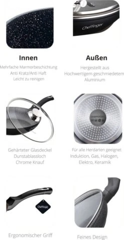 Cheffinger Koekenpan - Met Deksel - Marmeren Coating - 26 Cm - Zwart 5 Cheffinger Koekenpan - Met Deksel - Marmeren Coating - 26 Cm - Zwart -Keuken Pot 623x1200