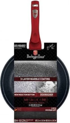 Berlinger Haus 1612 - Set Van 2 Granietpannen - Koekenpan - Rood Metallic - Burgundy Line - 22 En 26 Cm -Keuken Pot 686x1200