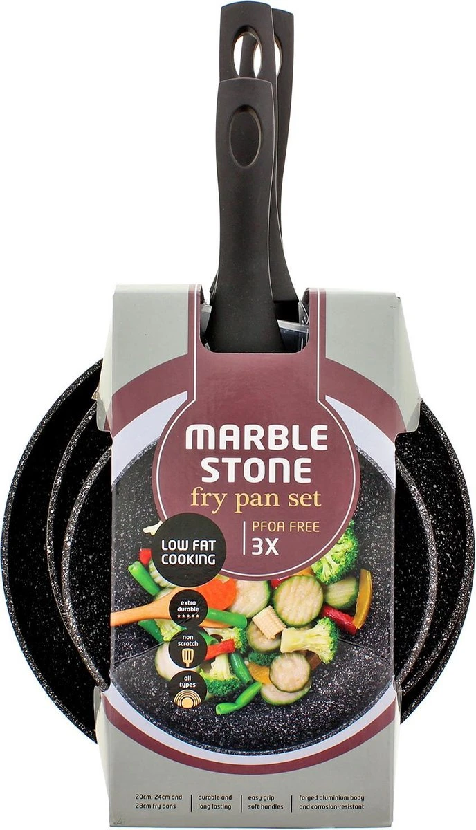 Luxe marble stone Pannenset 3-delig | Ø 20 - 24 - 28 cm - Pannen - Vrij van PFOA - alle warmtebronnen - anti aanbak - extra sterk Luxe Marble Stone Pannenset 3-delig | Ø 20 - 24 - 28 Cm - Pannen - Vrij Van PFOA - Alle Warmtebronnen - Anti Aanbak - Extra Sterk -Keuken Pot